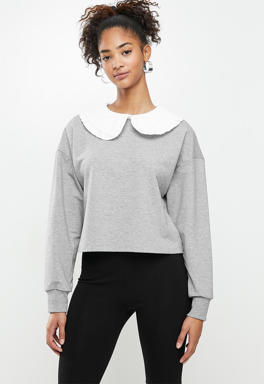 Blake - Fleece combo sweater with peterpan collar - grey 