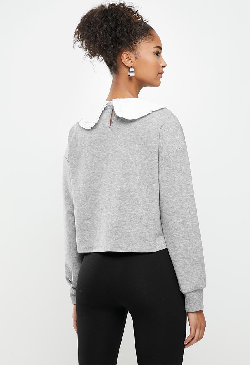 Blake - Fleece combo sweater with peterpan collar - grey 