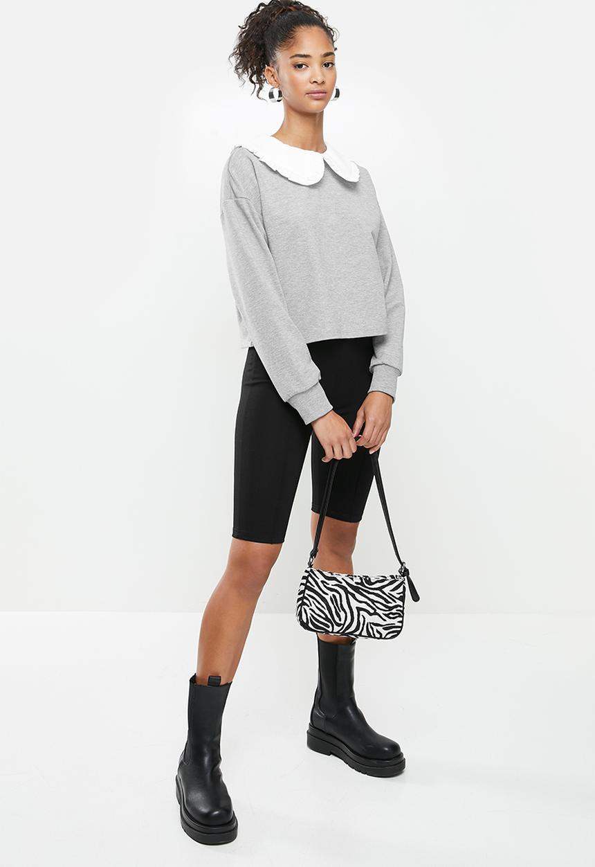 Blake - Fleece combo sweater with peterpan collar - grey 