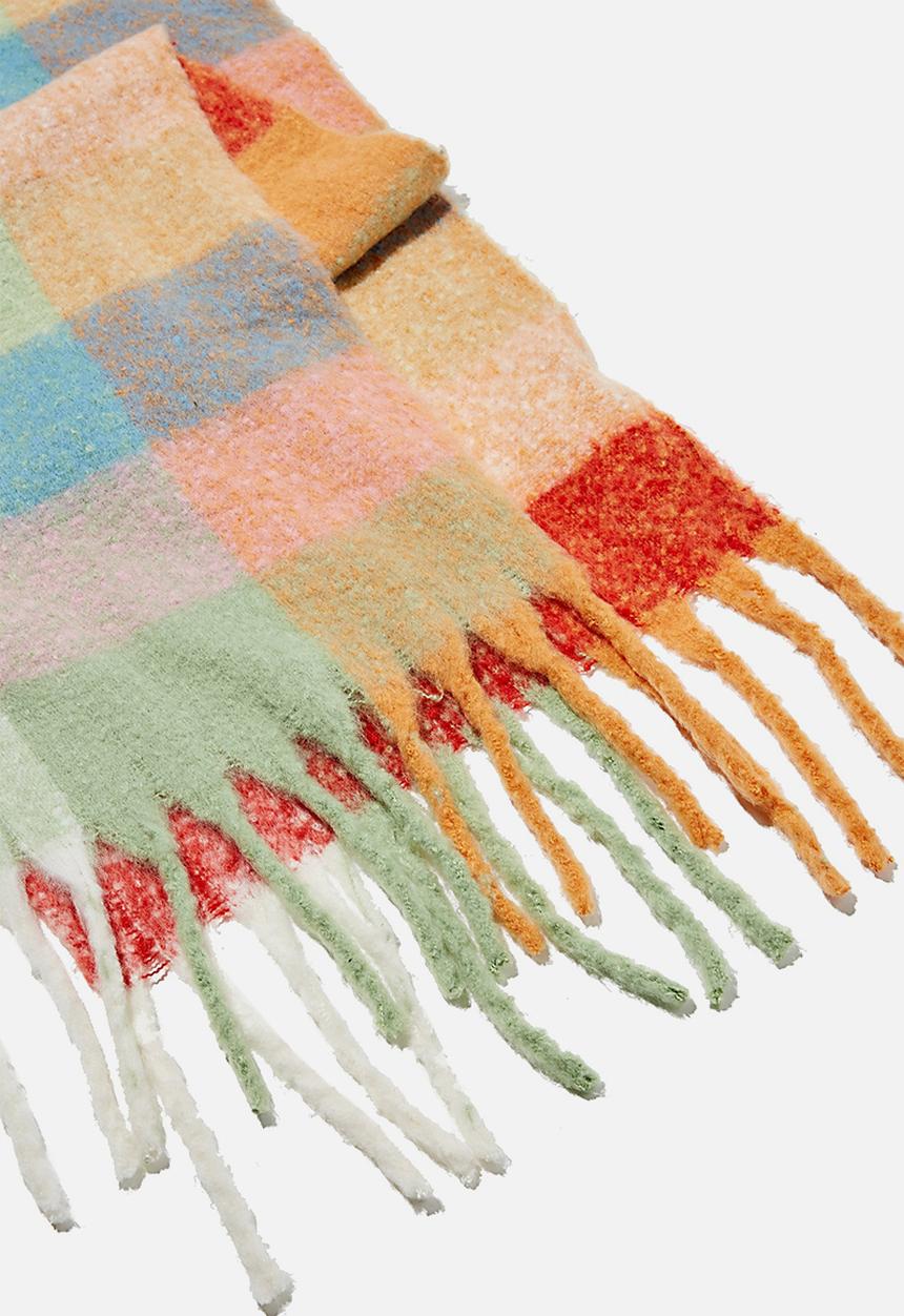 Rubi - Phoebe brushed tassel scarf - colourful check