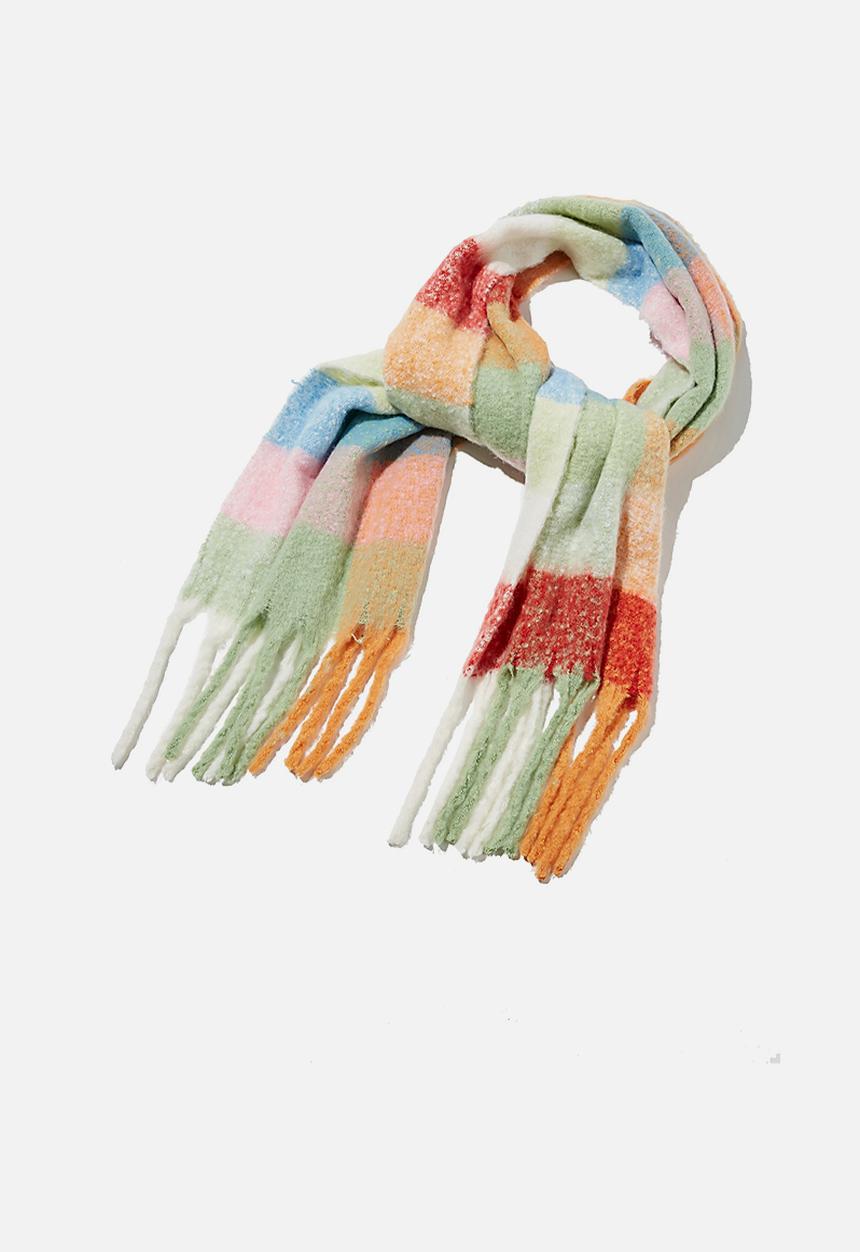 Rubi - Phoebe brushed tassel scarf - colourful check