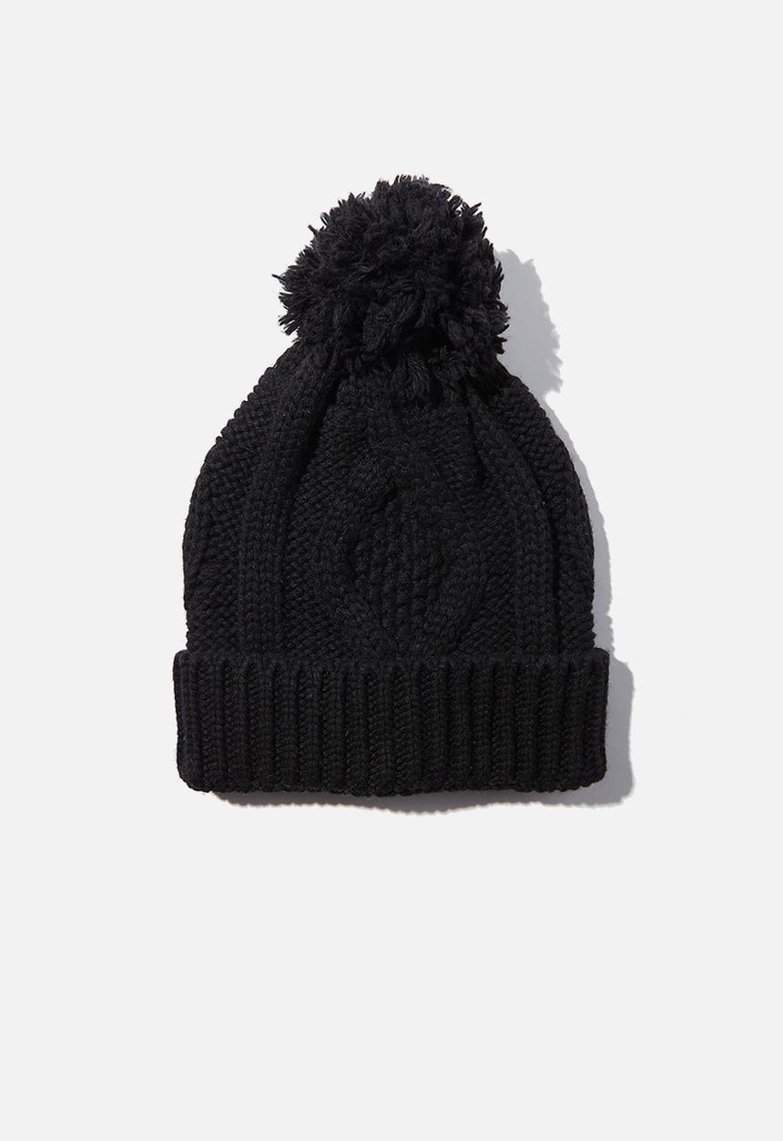 Rubi - Heritage knit pom pom beanie - black