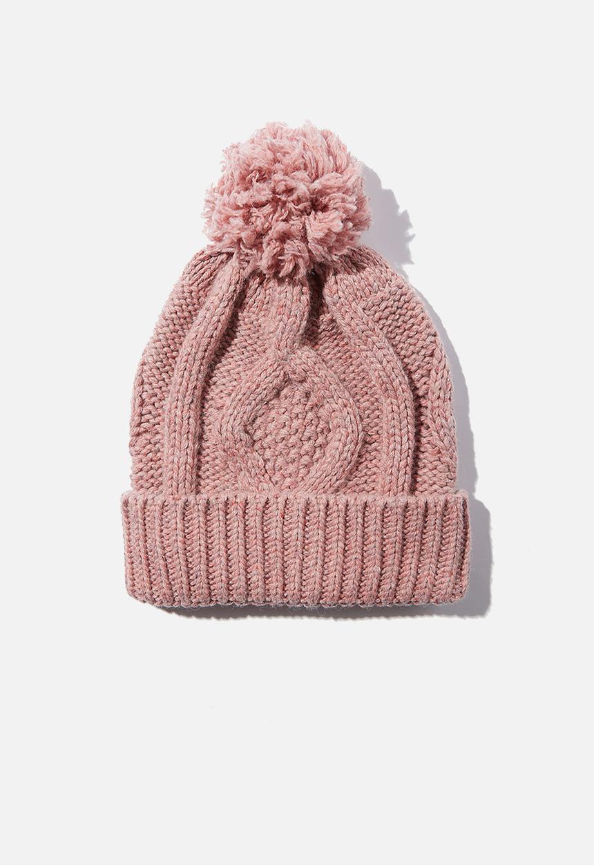 Rubi - Heritage knit pom pom beanie - blush