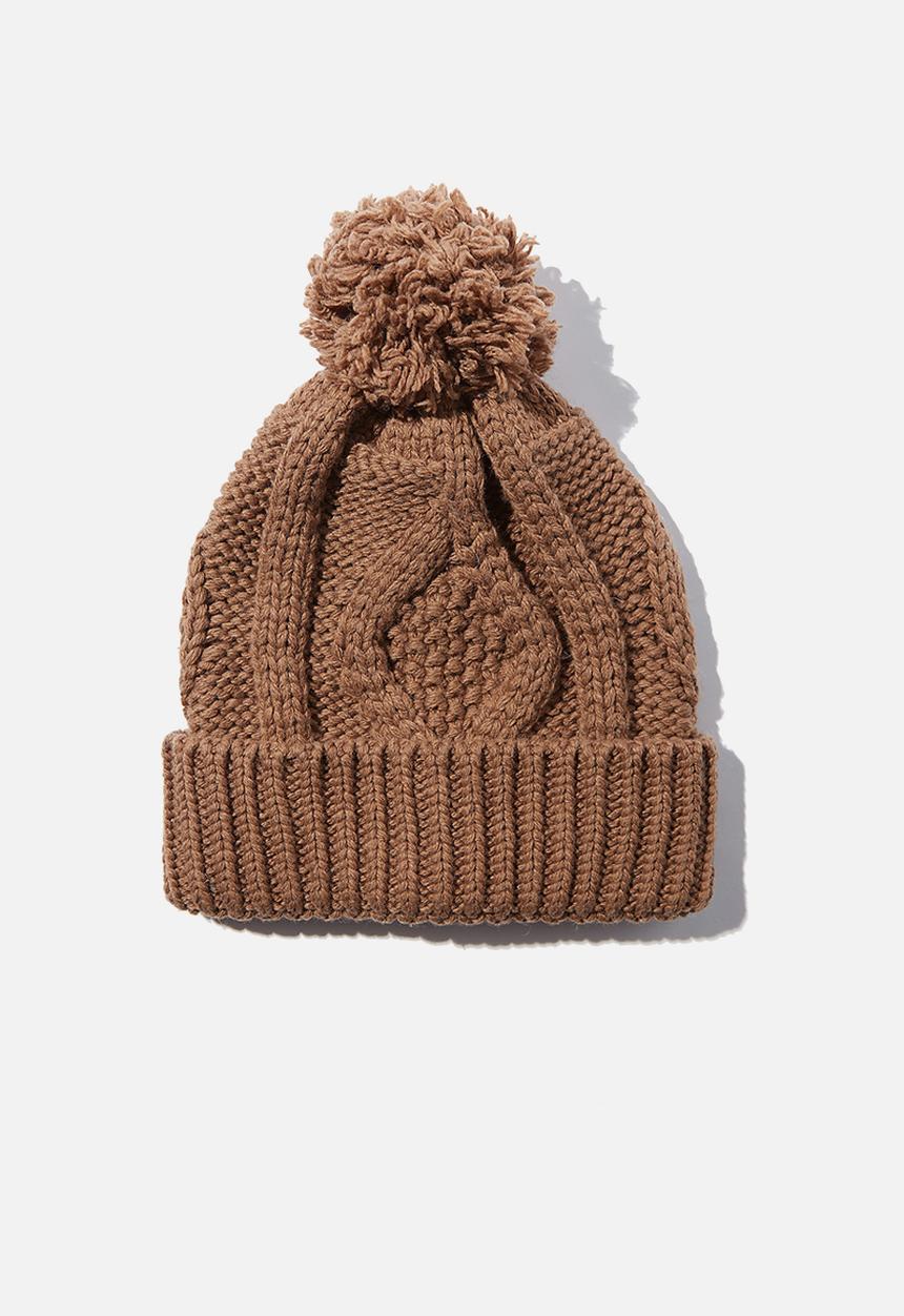 Rubi - Heritage knit pom pom beanie - cocoa bean intarsia