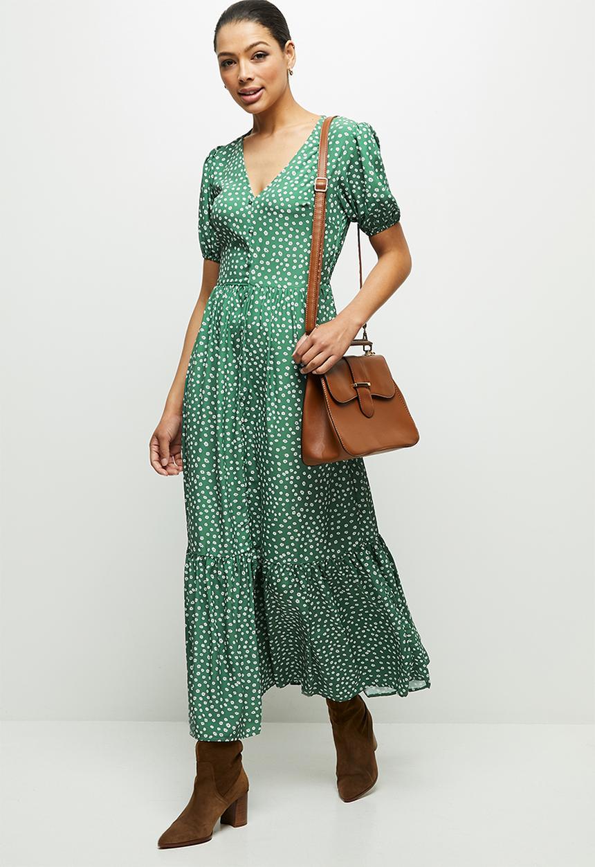edit - Puff sleeve tiered maxi dress - green 