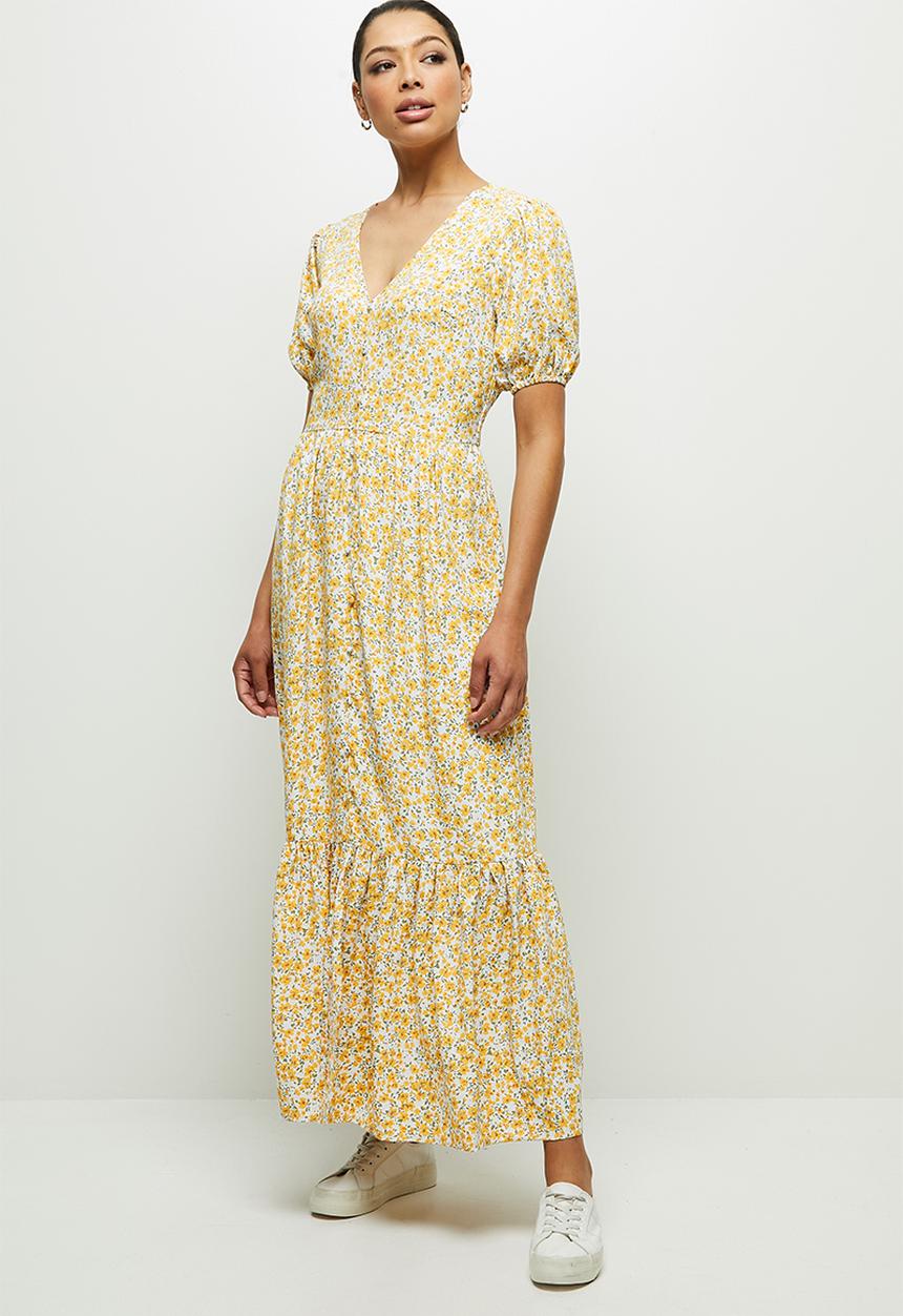 edit - Puff sleeve tiered maxi dress - yellow