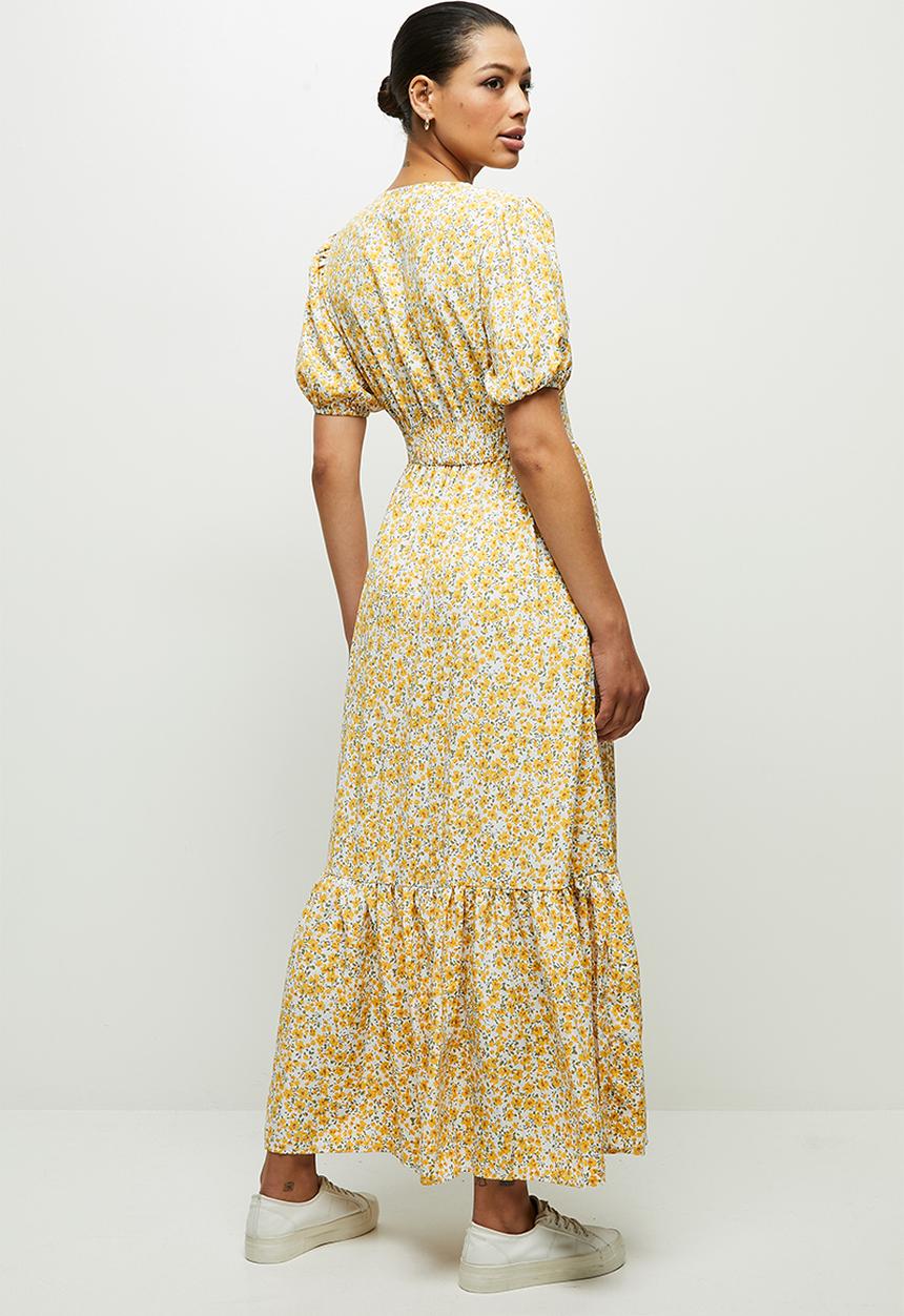 edit - Puff sleeve tiered maxi dress - yellow