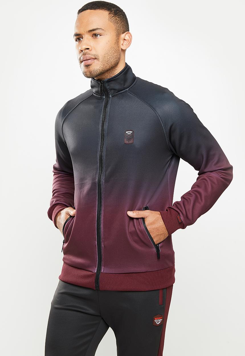 SOVIET - Ike zip through hoody - black & burgundy