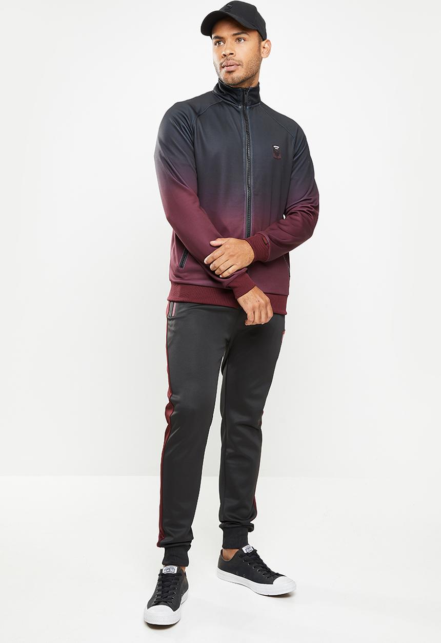 SOVIET - Ike zip through hoody - black & burgundy
