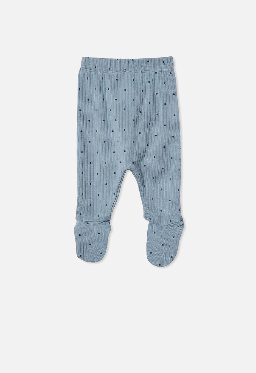 Cotton On - Organic newborn footed legging - blue & black 