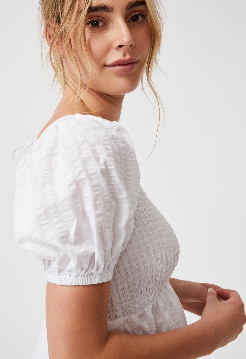 Cotton On - Woven petite leah short sleeve midi dress - white