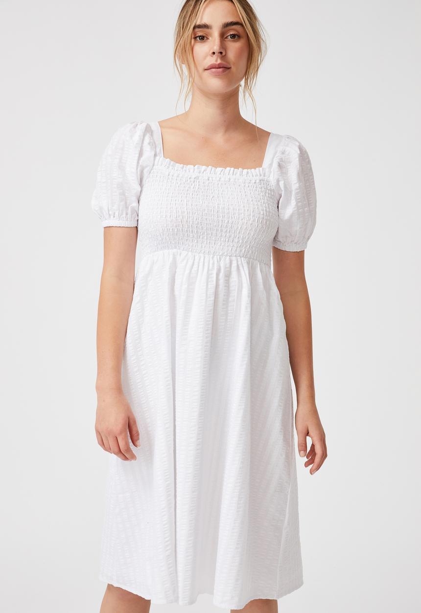 Cotton On - Woven petite leah short sleeve midi dress - white