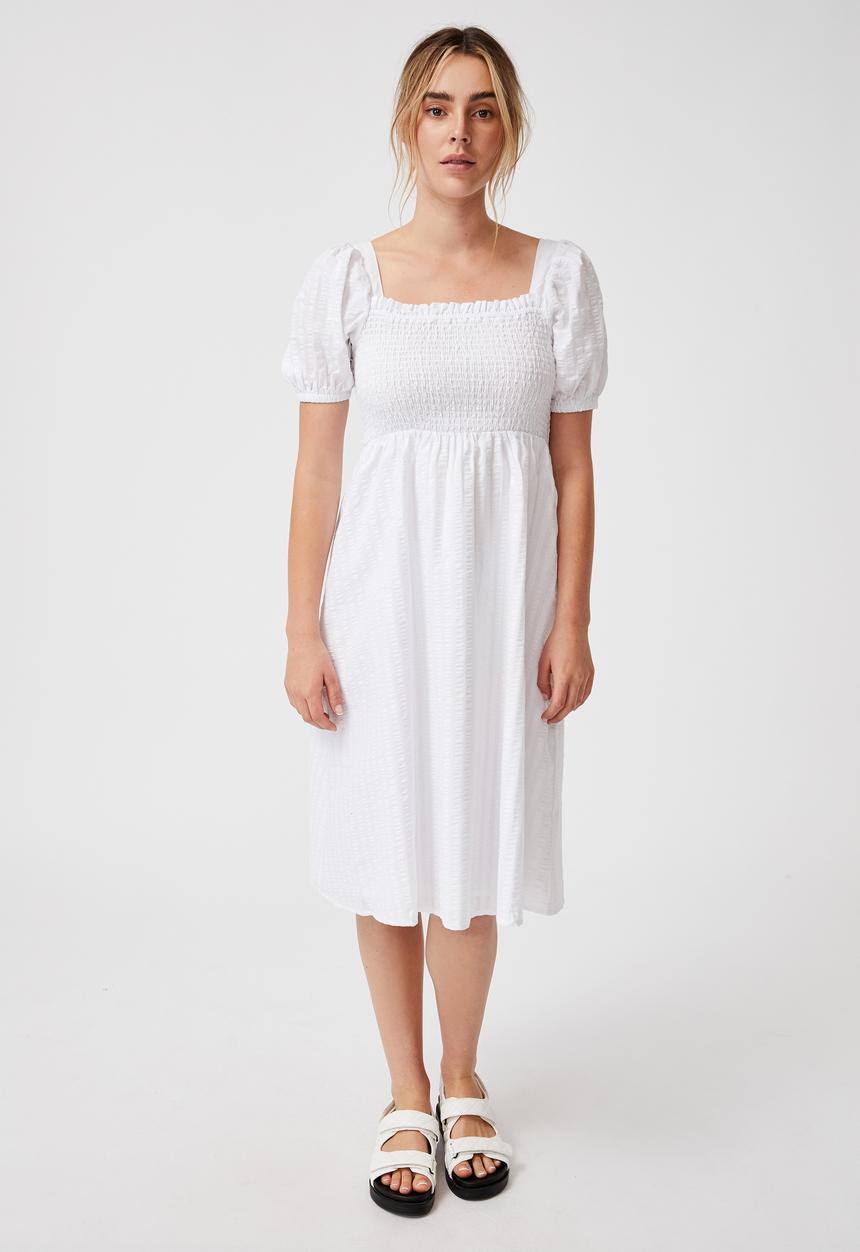 Cotton On - Woven petite leah short sleeve midi dress - white
