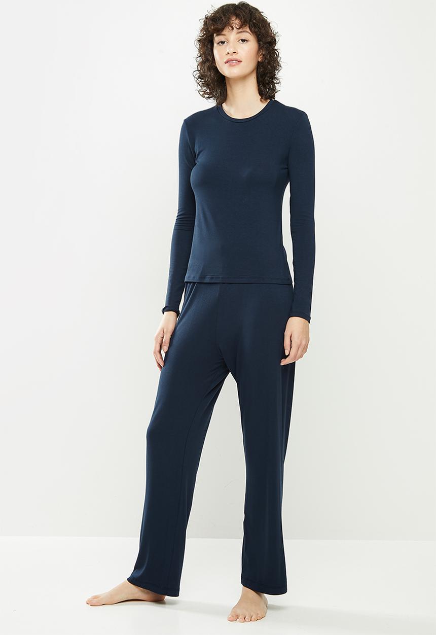 Superbalist - Sleep top & wide leg pants set - navy