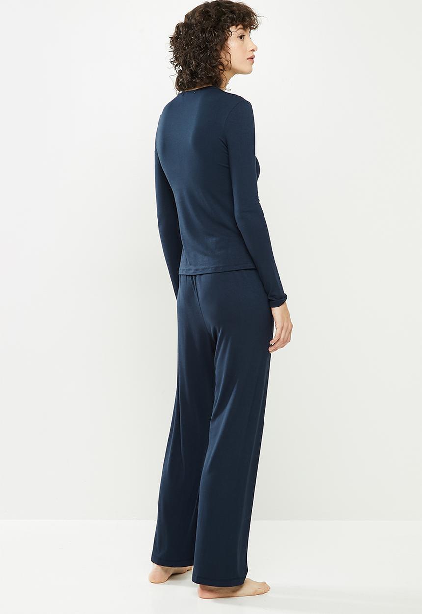 Superbalist - Sleep top & wide leg pants set - navy