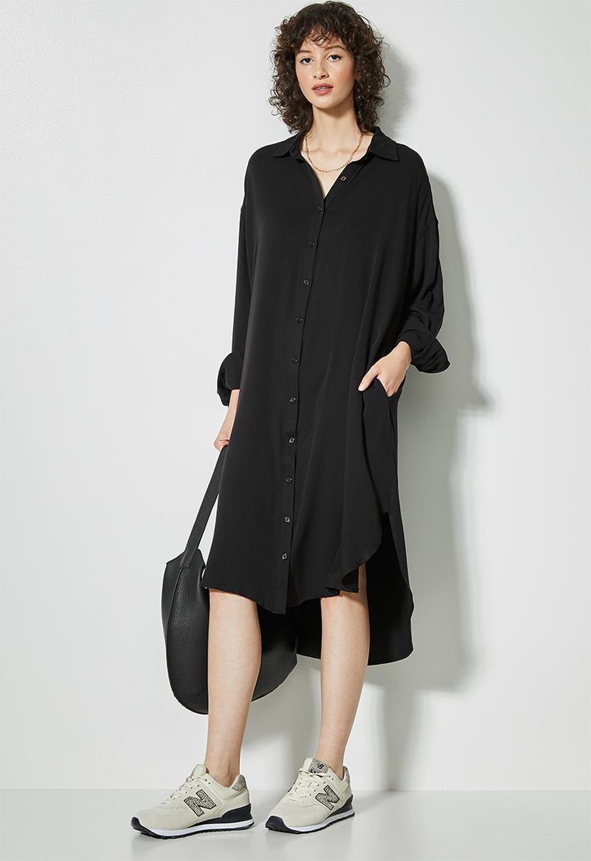 Superbalist - Viscose twill shirt dress - black