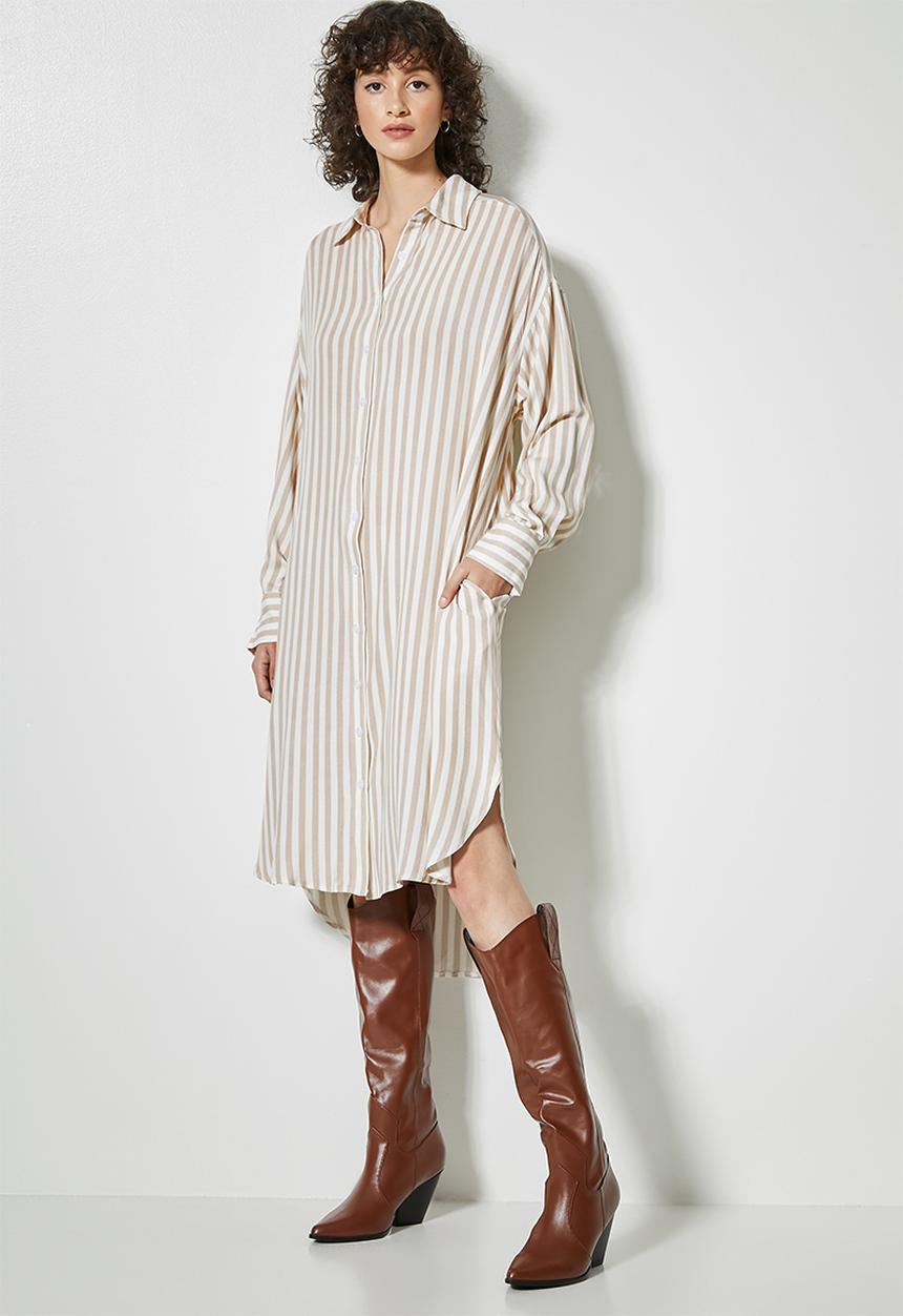 Superbalist - Viscose twill shirt dress - stone & white