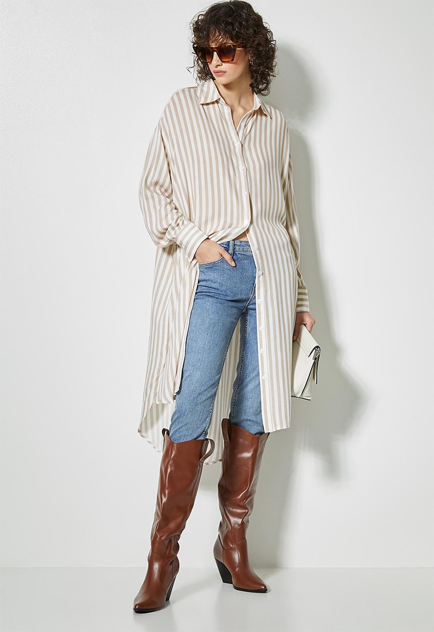Superbalist - Viscose twill shirt dress - stone & white