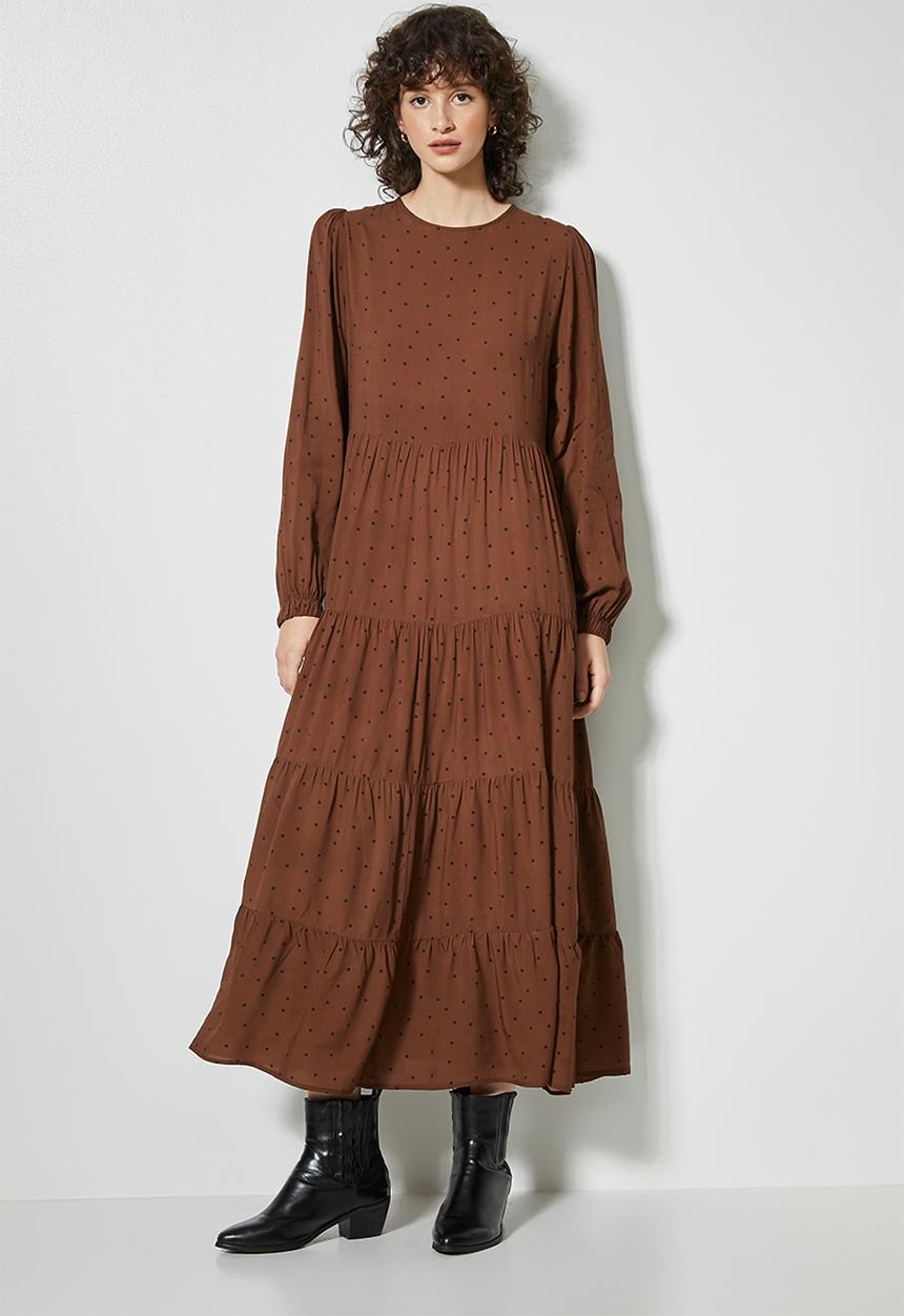 Superbalist - Long sleeve tiered dress - brown 
