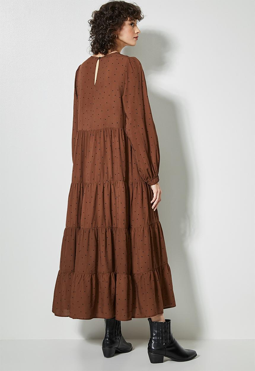 Superbalist - Long sleeve tiered dress - brown 