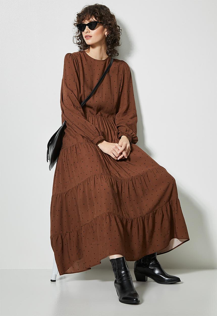 Superbalist - Long sleeve tiered dress - brown 