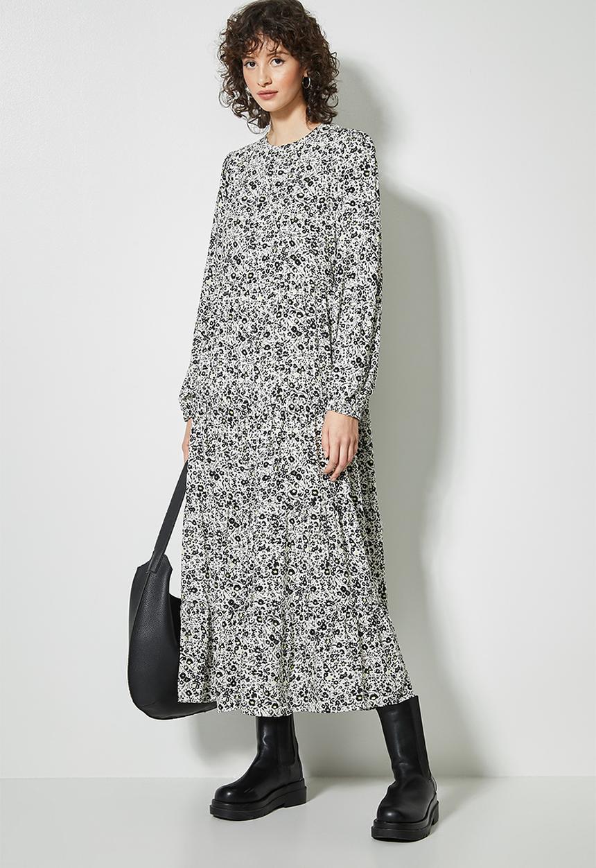 Superbalist - Long sleeve tiered dress - black & white 