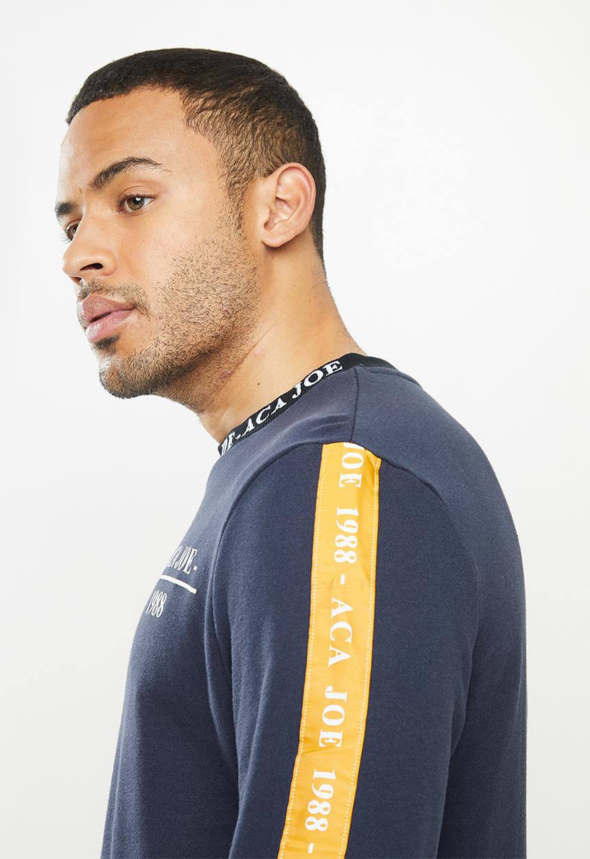 Aca Joe - Aca Joe sleeve stripe fleece crew neck pullover - navy 