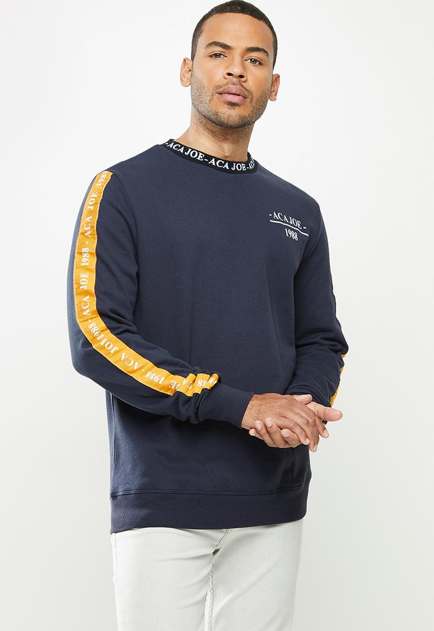 Aca Joe - Aca Joe sleeve stripe fleece crew neck pullover - navy 