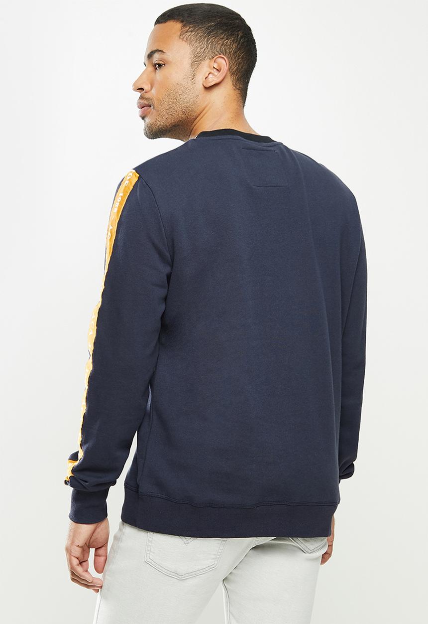Aca Joe - Aca Joe sleeve stripe fleece crew neck pullover - navy 