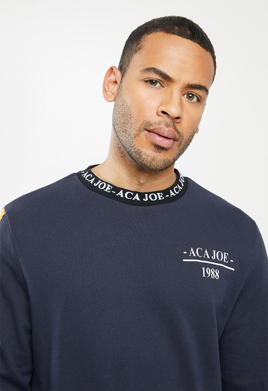 Aca Joe - Aca Joe sleeve stripe fleece crew neck pullover - navy 