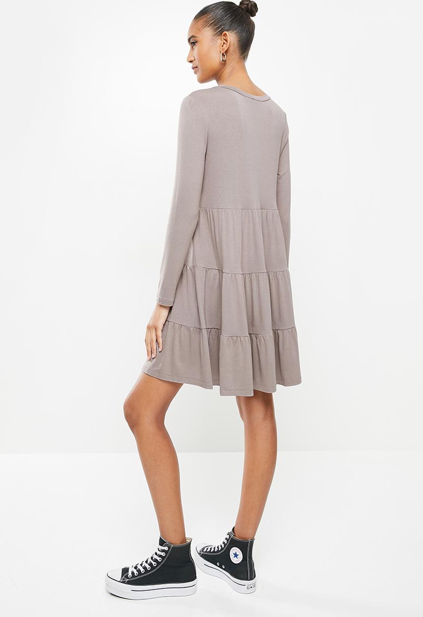Blake - Tiered long sleeve mini dress - mocha