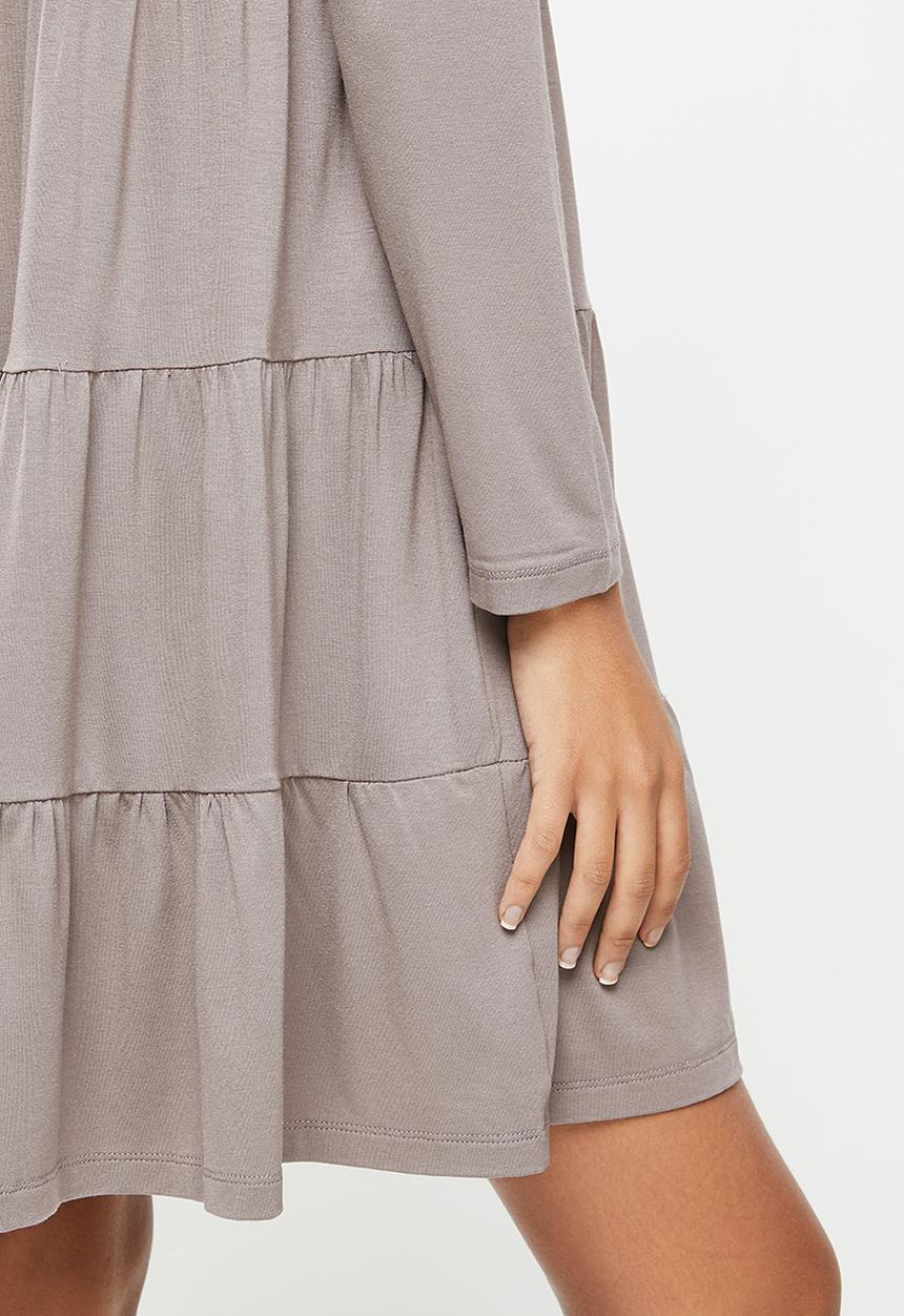 Blake - Tiered long sleeve mini dress - mocha