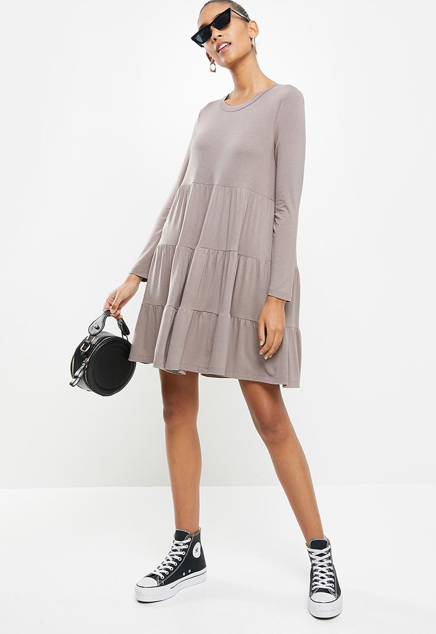 Blake - Tiered long sleeve mini dress - mocha