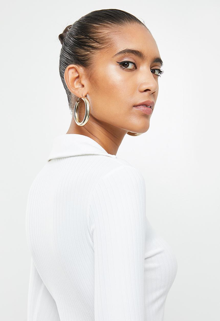 Blake - Rib polo top - white