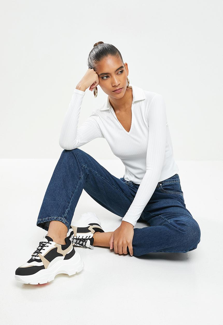 Blake - Rib polo top - white