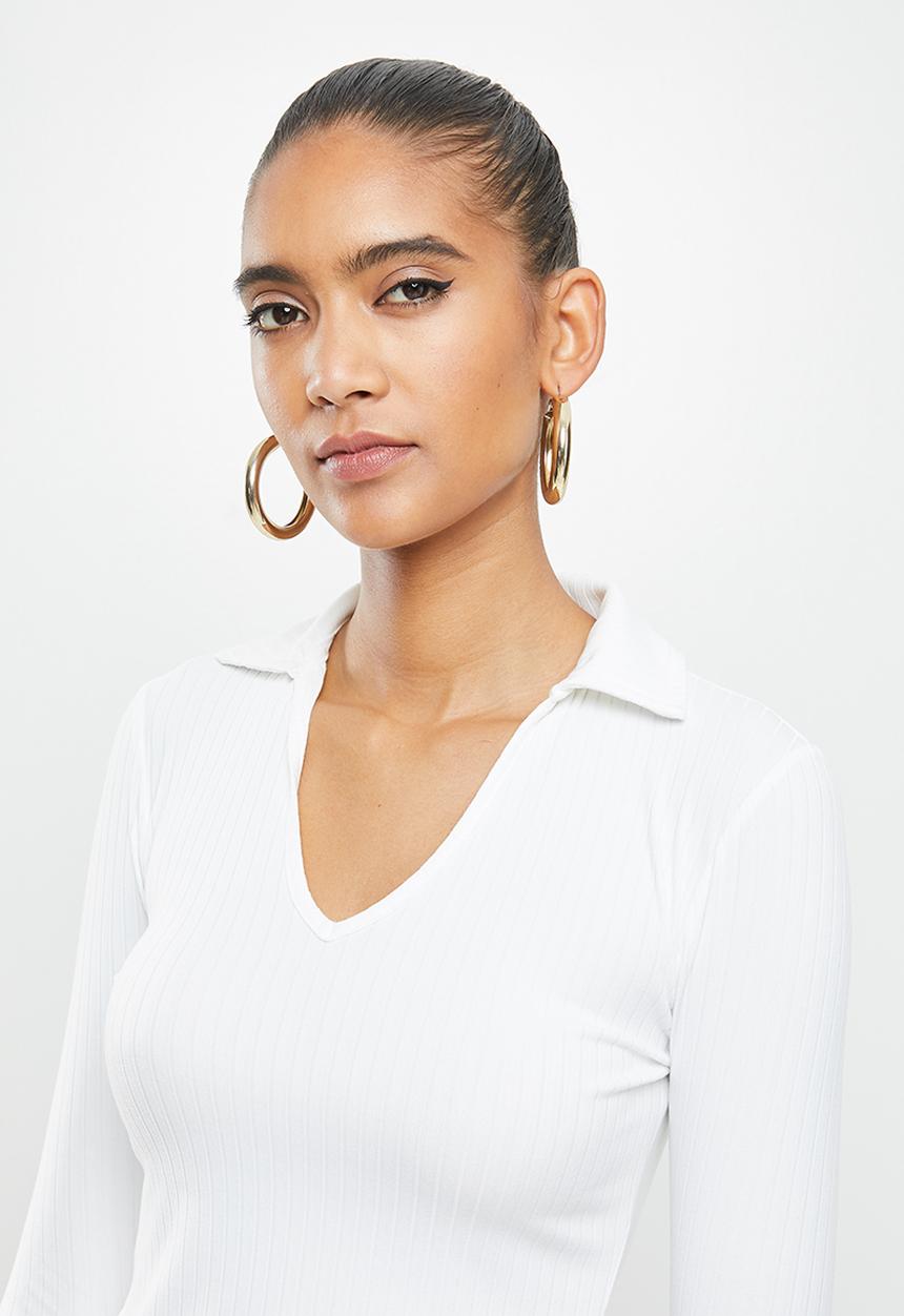 Blake - Rib polo top - white