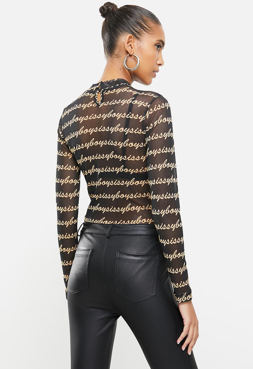SISSY BOY - Sheer genius mesh bodysuit - black & Beige