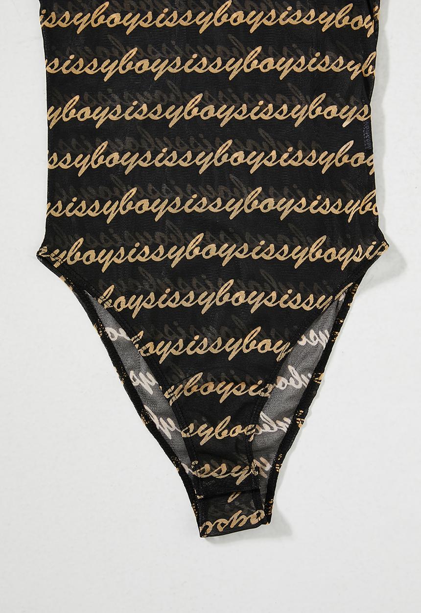 SISSY BOY - Sheer genius mesh bodysuit - black & Beige