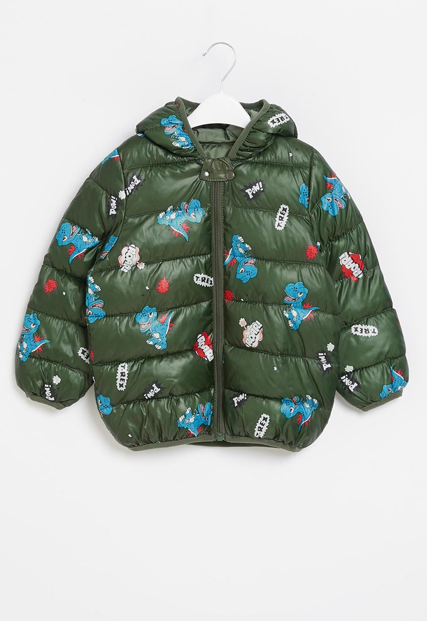 Pop Candy - Boys dino puffer jacket - olive