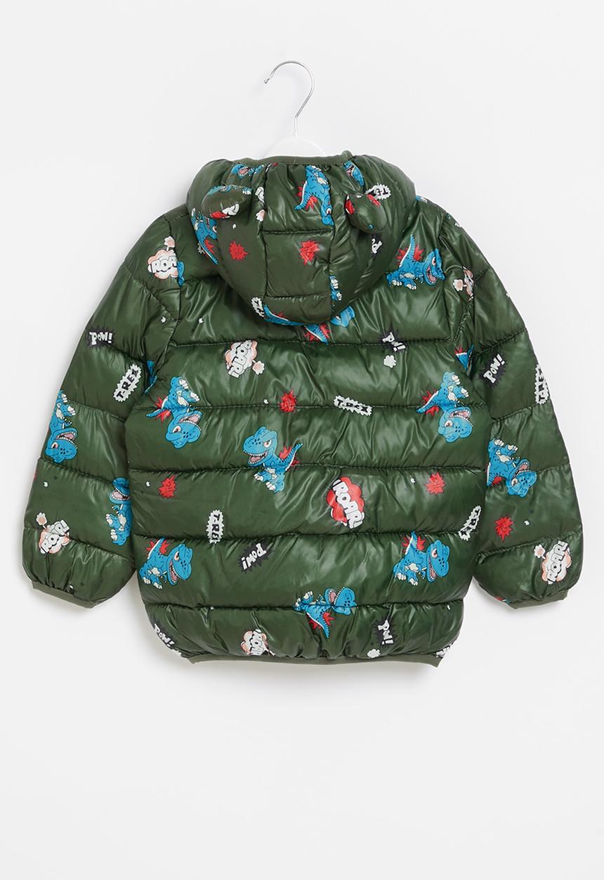 Pop Candy - Boys dino puffer jacket - olive