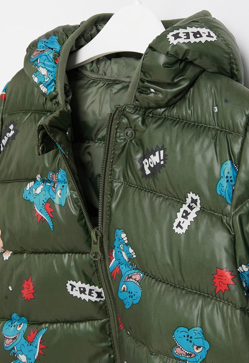 Pop Candy - Boys dino puffer jacket - olive
