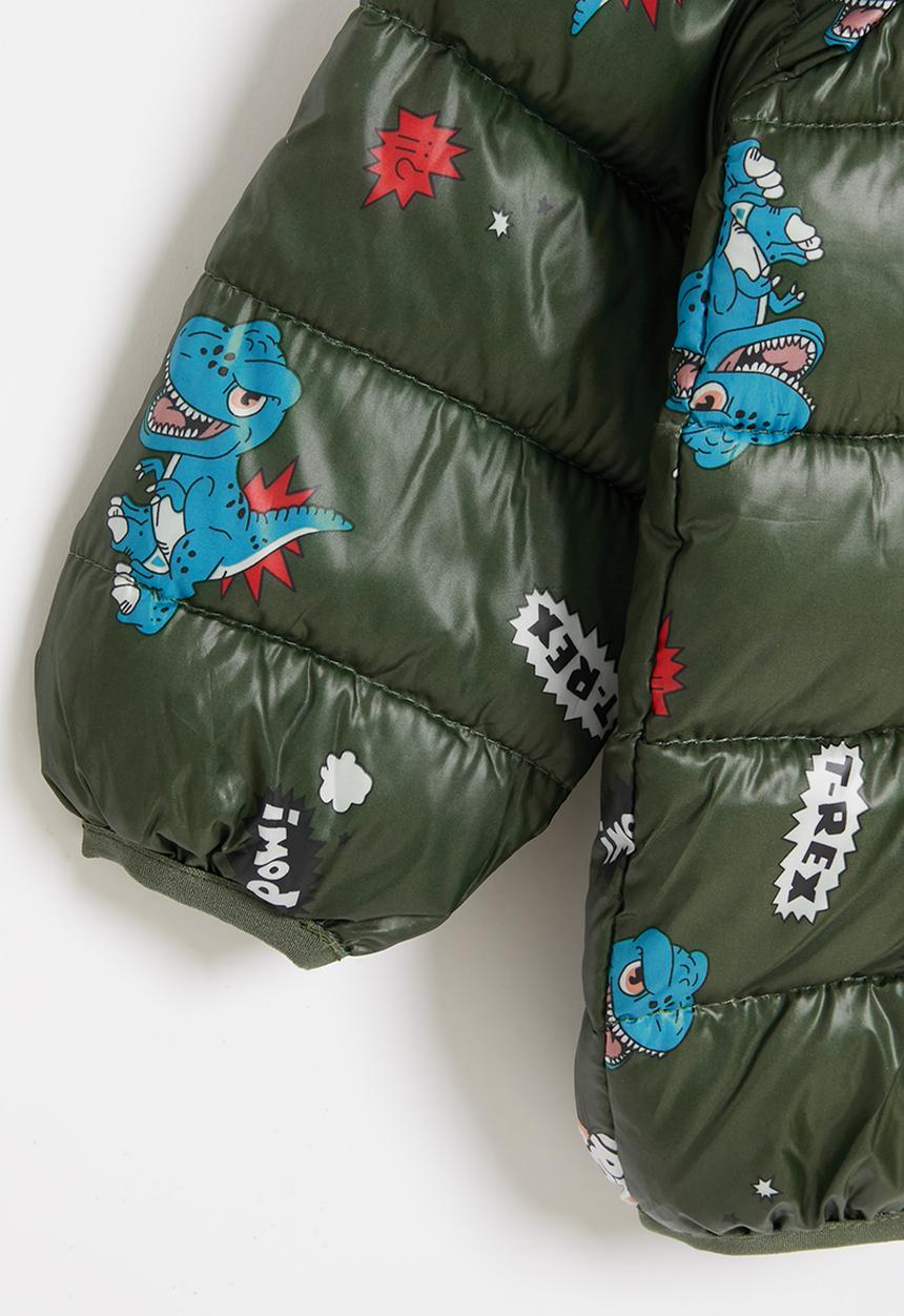 Pop Candy - Boys dino puffer jacket - olive