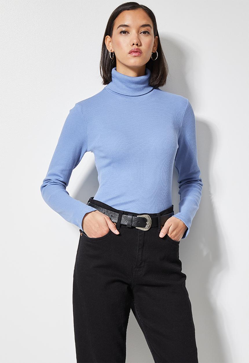 Superbalist - Lycra rib poloneck top - blue