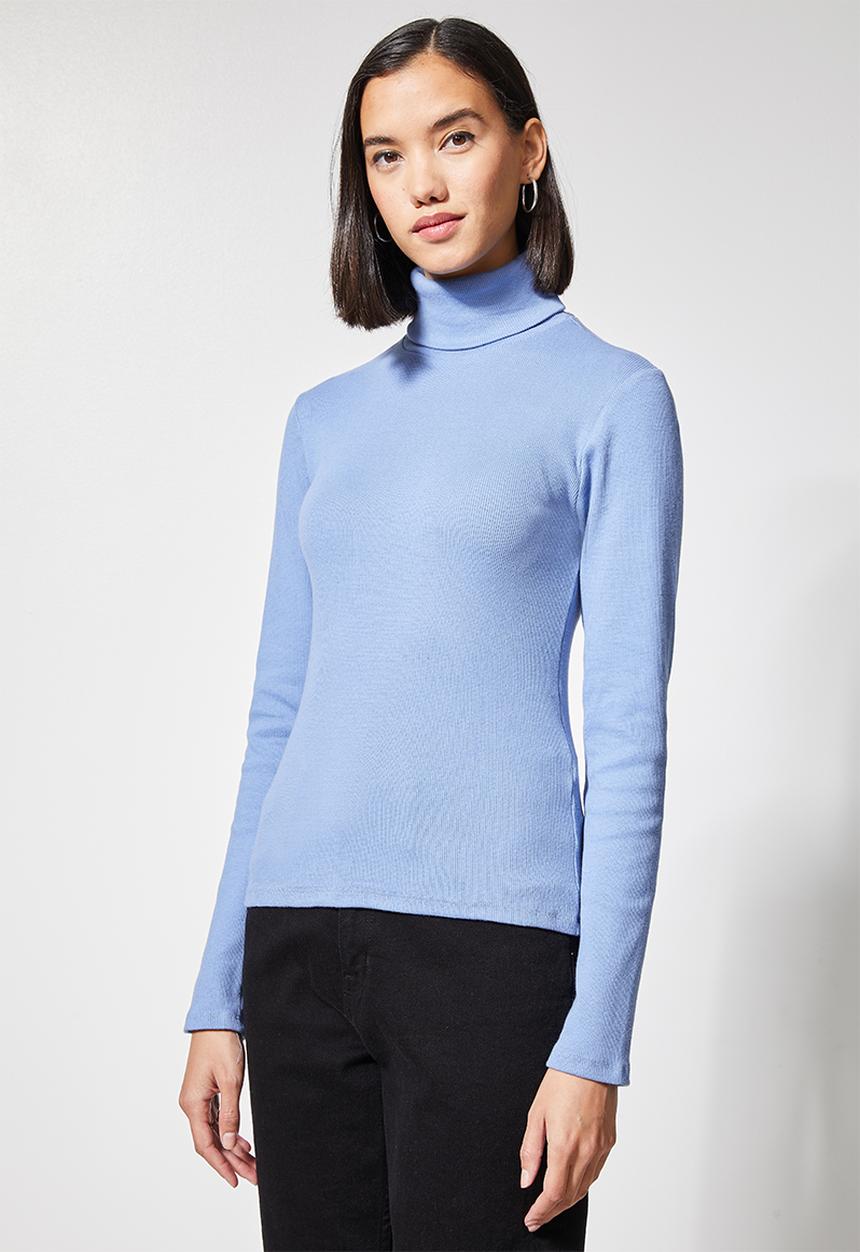 Superbalist - Lycra rib poloneck top - blue