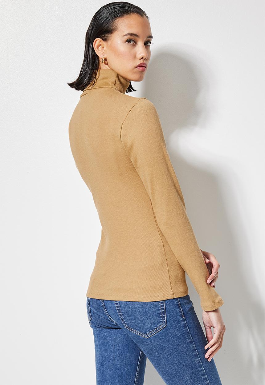 Superbalist - Lycra rib poloneck top - toffee