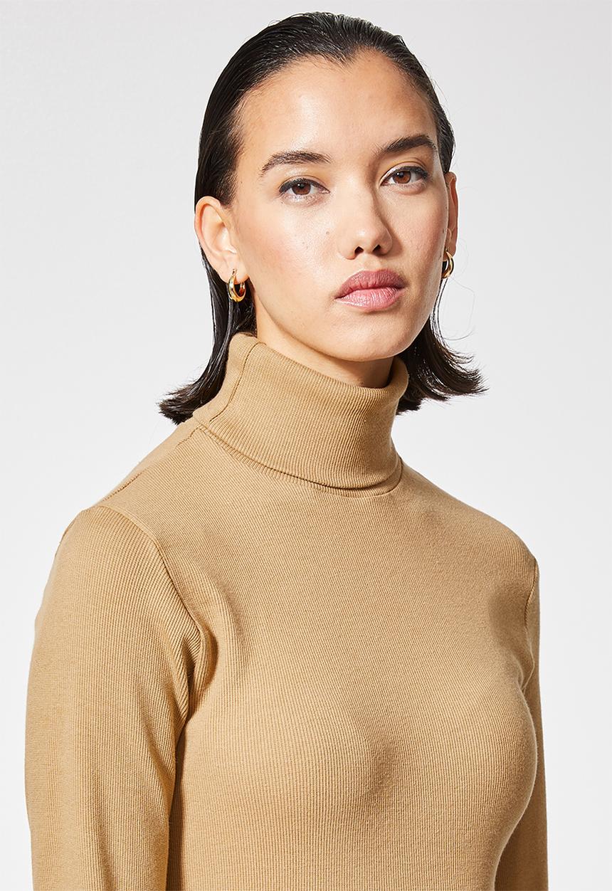 Superbalist - Lycra rib poloneck top - toffee