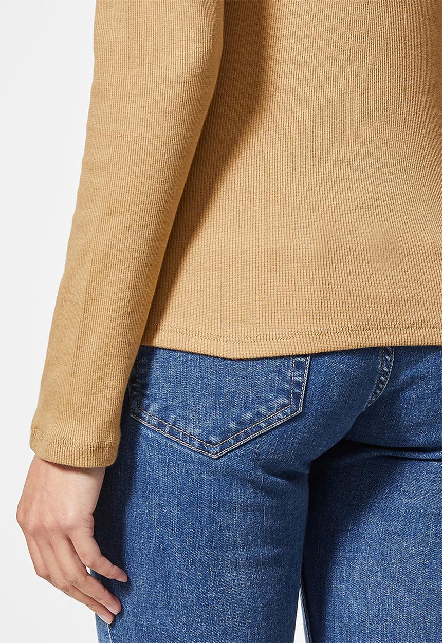 Superbalist - Lycra rib poloneck top - toffee