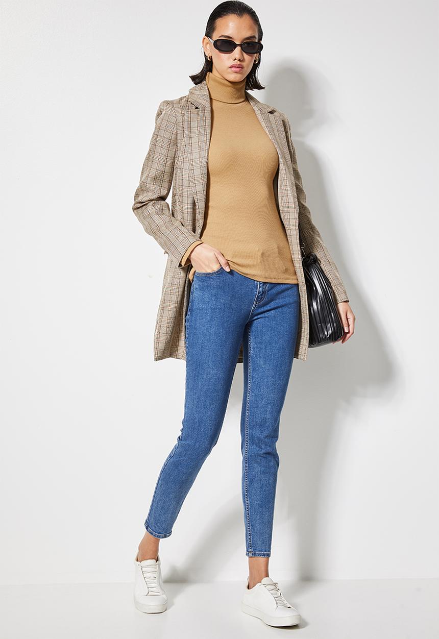 Superbalist - Lycra rib poloneck top - toffee
