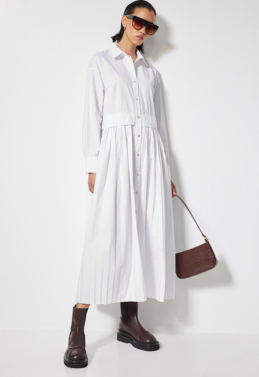 Superbalist - Pleated shirt dress - white