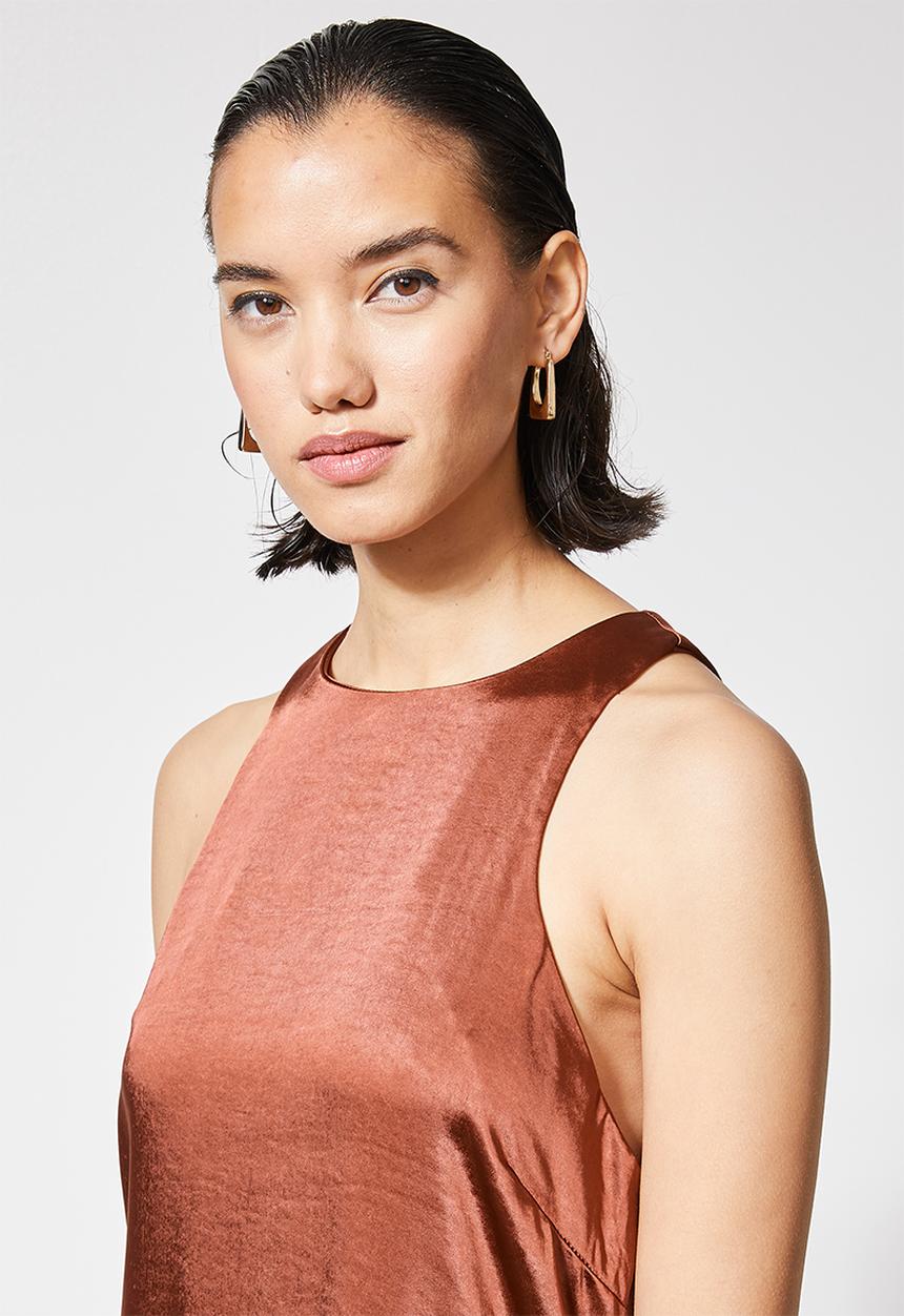 Superbalist - Hi neck satin trapeze dress - bronze